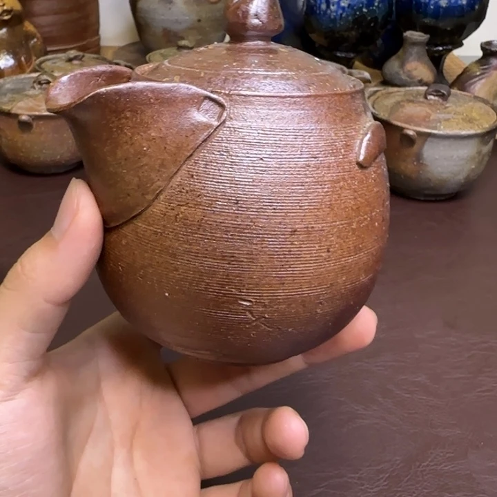 备前烧 齐藤隆 侧把壶