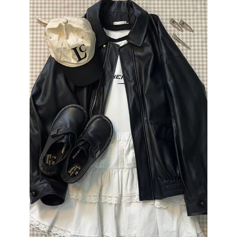今年流行皮衣外套女港风2025春秋季新款高级感皮夹克黑色短款上衣