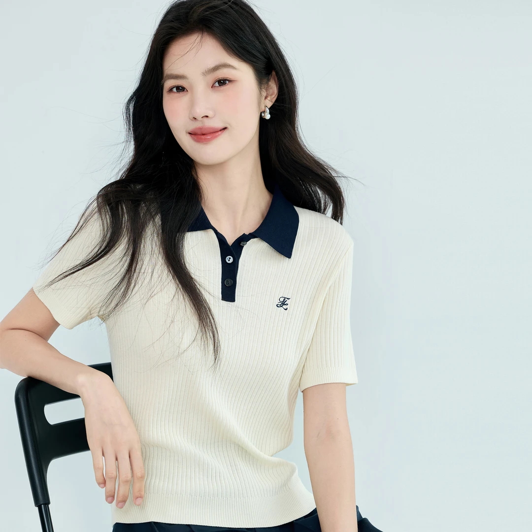 【衣衣专属】伊芙丽POLO领撞色百搭薄款短袖针织衫夏款1G4930991