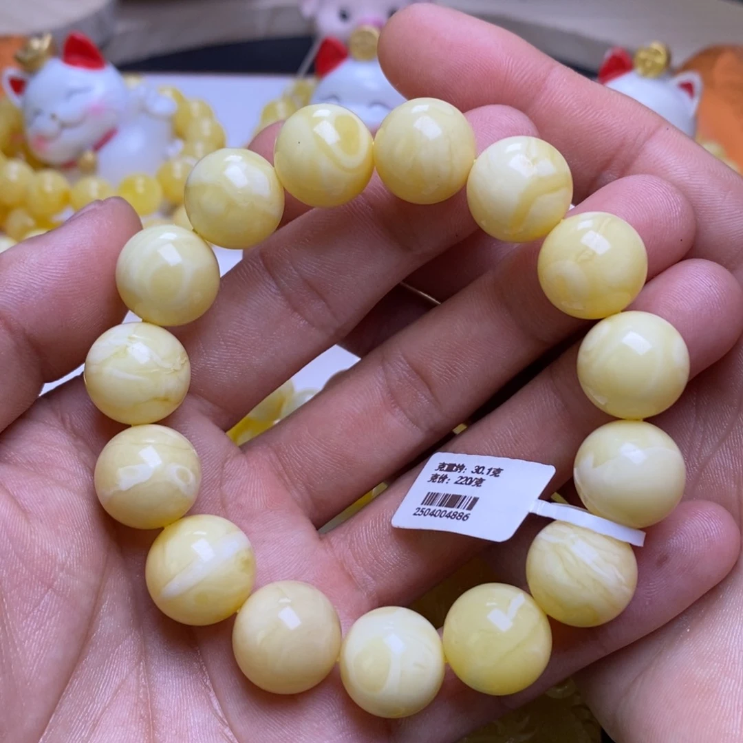 未镶嵌蜜蜡裸石15+圆珠手串