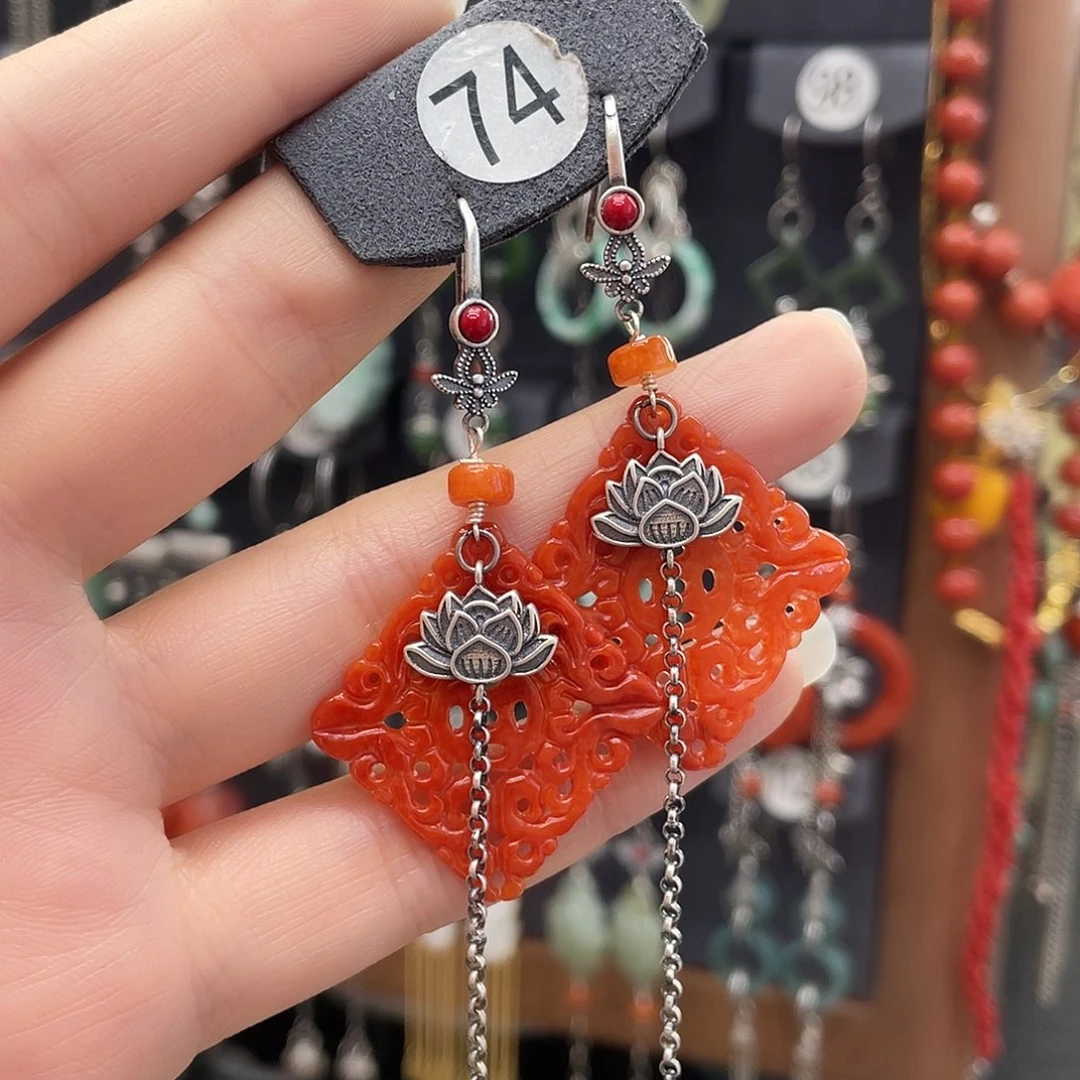 翡翠耳饰银S925镶嵌朱*152ghhhhh