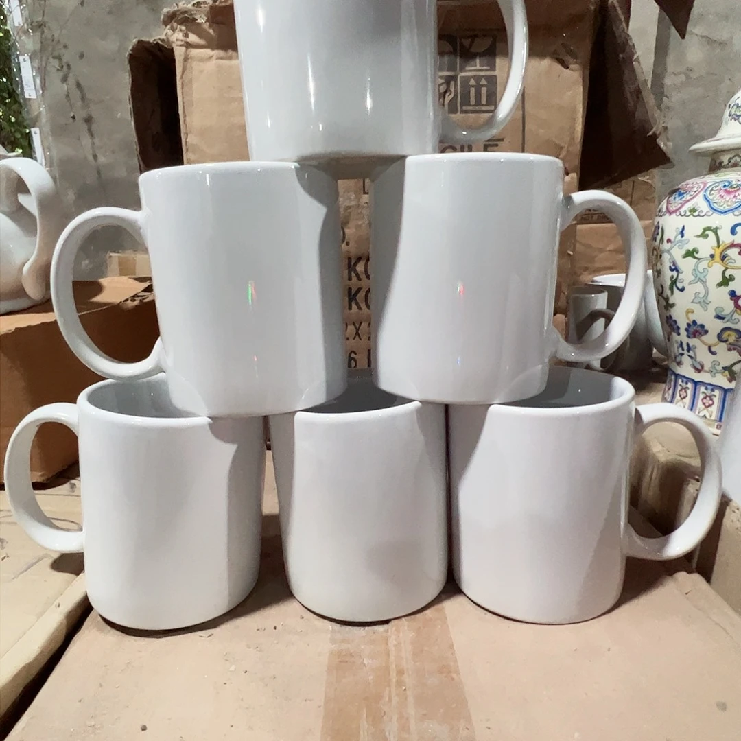 瓷片景德镇陶瓷老白胎手把杯6只