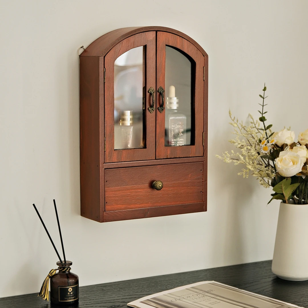 实木抽屉化妆品桌面置物架收纳盒首饰香水展示防尘装手办盲盒摆件