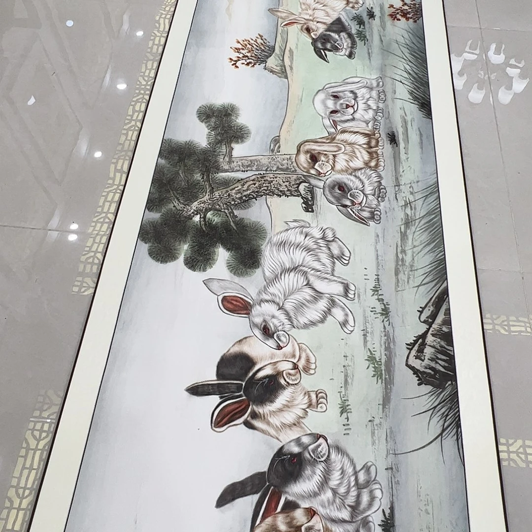 发***宅国画精品动物绢本兔子