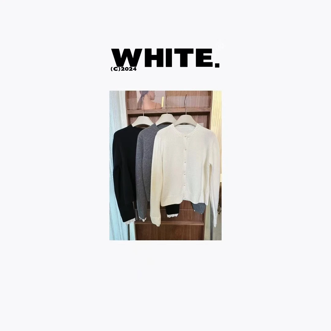 【茶花】花边袖子圆领复古羊毛开衫