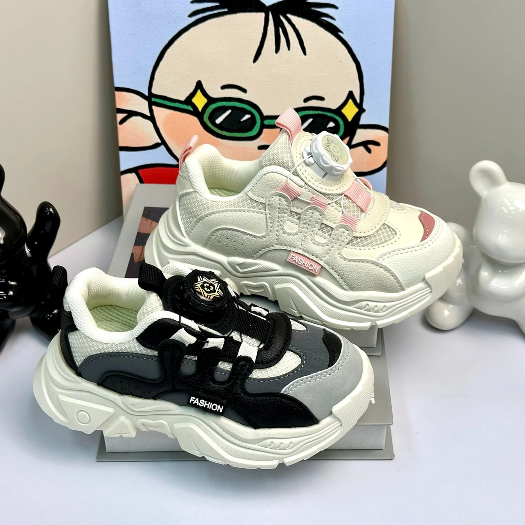 儿童运动鞋2023春秋新款透气旋转纽扣学生帅气洋气女童老爹鞋