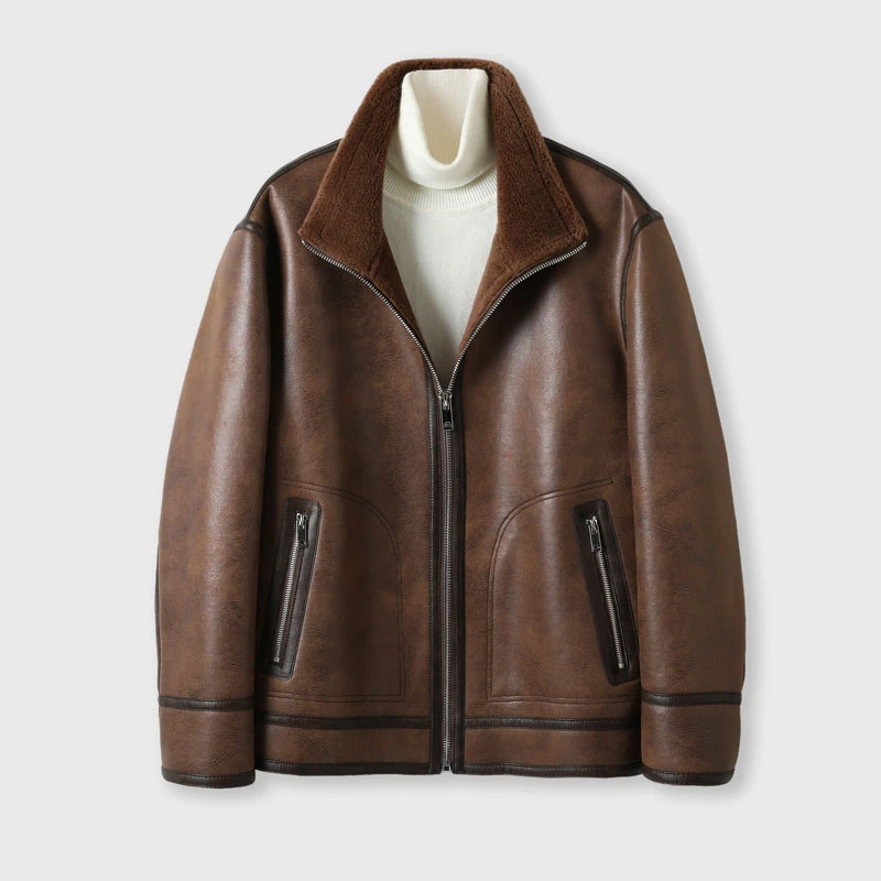 2025秋冬新款100%全羊毛外套两面穿机车服加厚商务男士翻领夹克