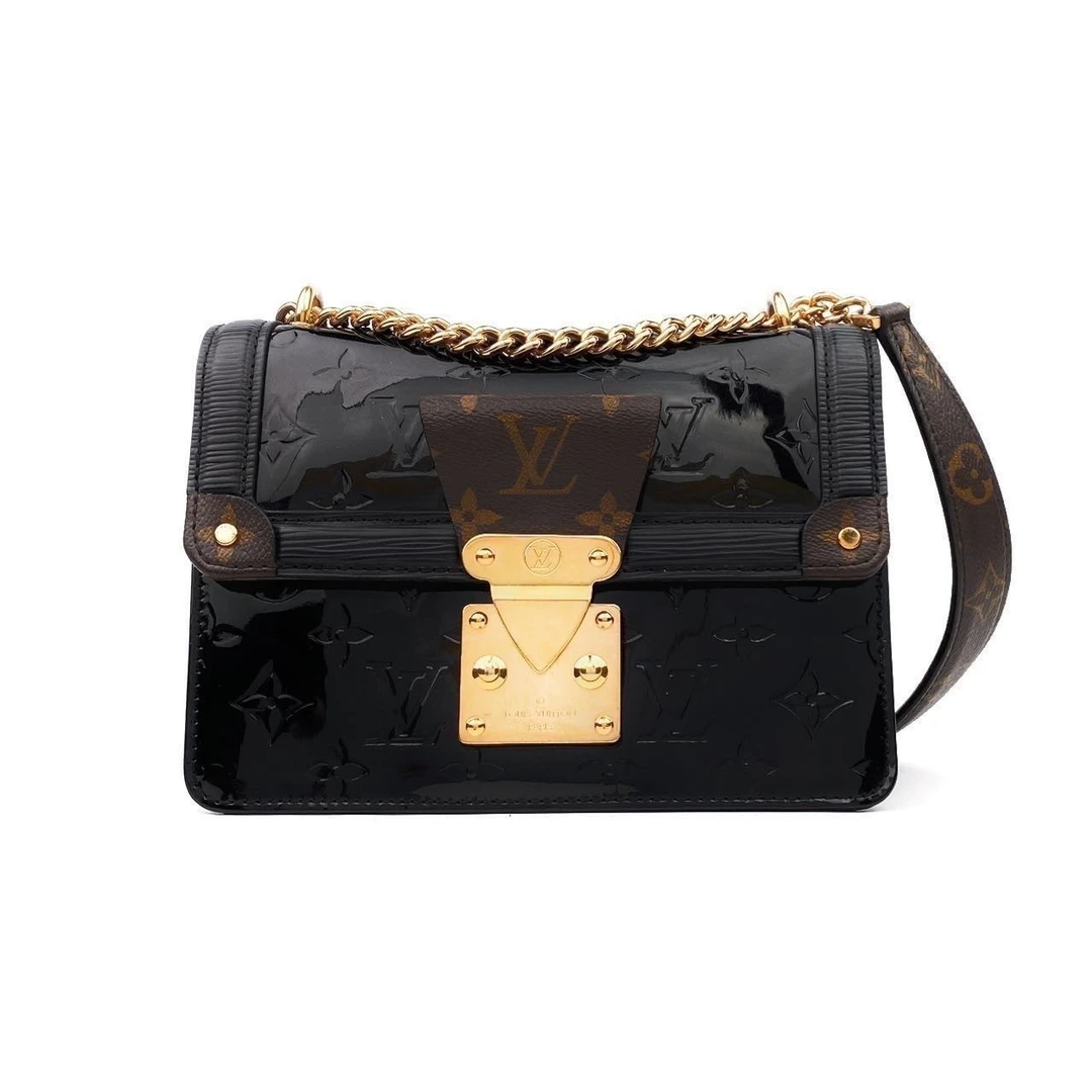 99新 LouisVuitton/路易威登 芯片款黑色漆皮老花wynwood单肩包