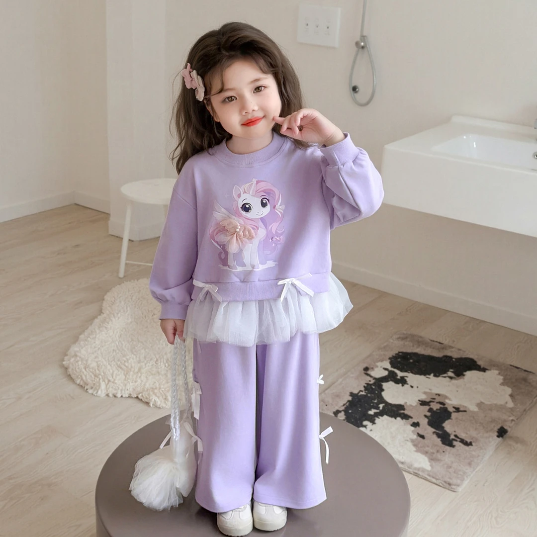 秋季休闲风套头女常规春秋套装长袖女宝卡通秋冬韩系