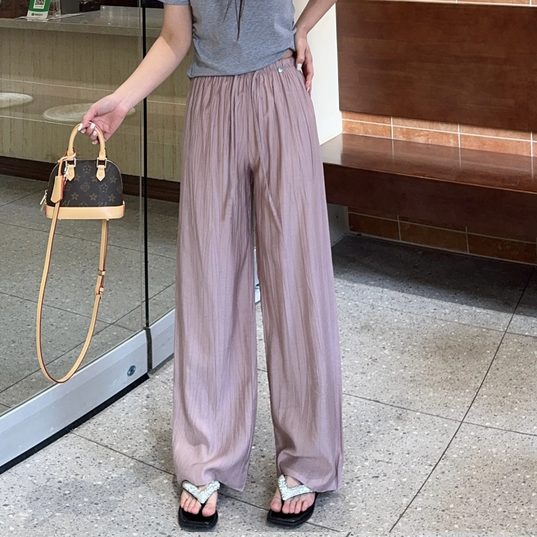 【爱心抖抖裤】春夏款 松紧高腰压皱轻薄阔腿裤 时尚百搭垂感休闲裤