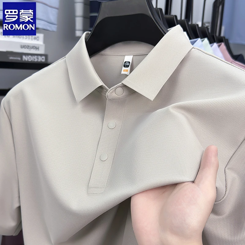 罗蒙夏季冰丝中青年男士短袖polo衫翻领t恤2025新款纯色体恤上衣