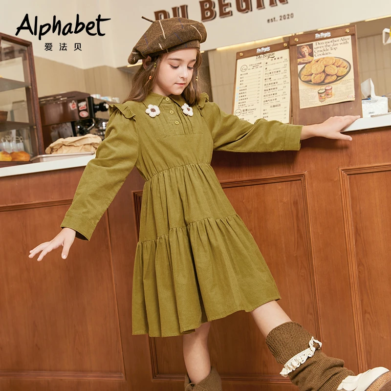 【银泰百货WL】Ahabet爱法贝童装秋冬女童绿色梭织连衣裙AD2309L402