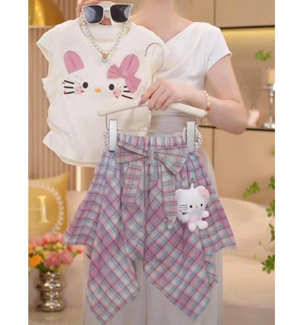 女童套装夏季2025新款洋气儿童女孩不规则半身裙两件套夏装