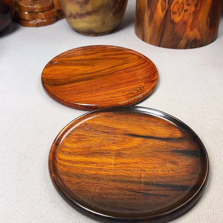 木质时**稔老挝大红酸枝盘子一对