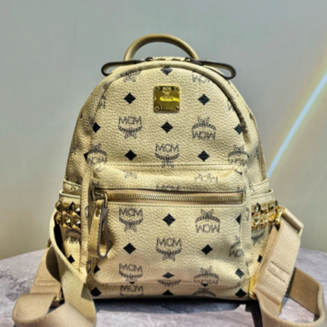 95新 MCM mini手工镶嵌茶色铆钉12930608
