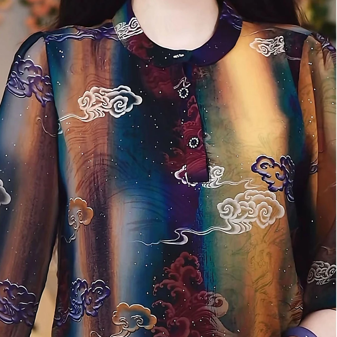 29-圆领韩版套头2025夏季七分袖复古时尚衫宽松修身显瘦气质上衣