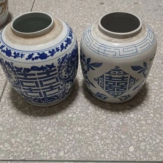 陶其他双双双喜临门罐罐摆件青花陶瓷摆件青花
