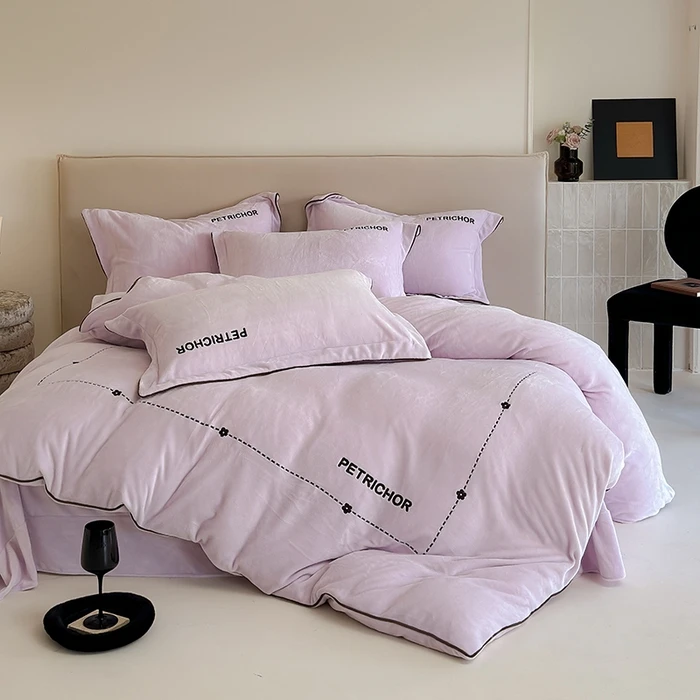 【妞妞旭鹏专属】本诗朵加厚新款高克重绣花牛奶绒四件套保暖舒适