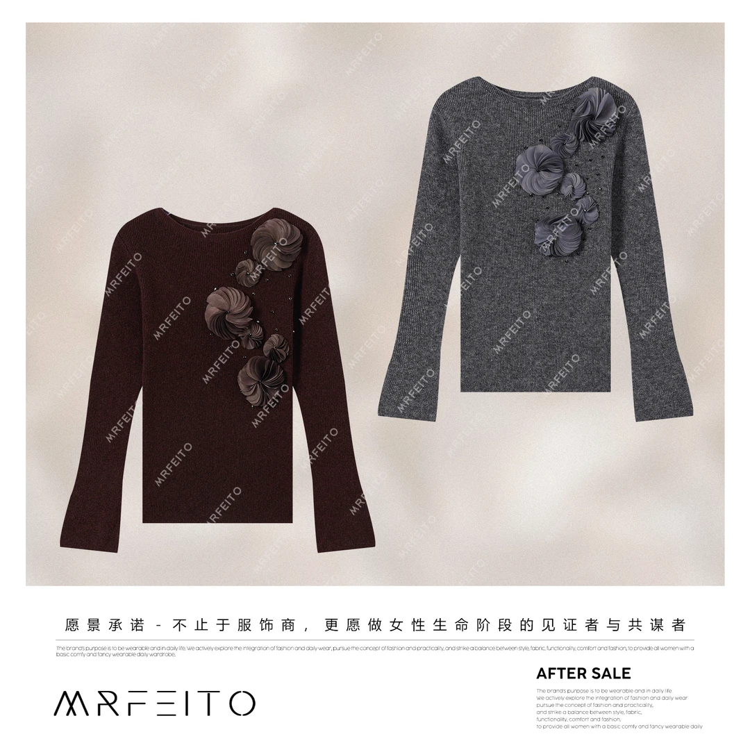 MRFEITO菲爷驾到【墨尔本冬】山羊绒天丝立体花朵毛衣H218M02Q33452