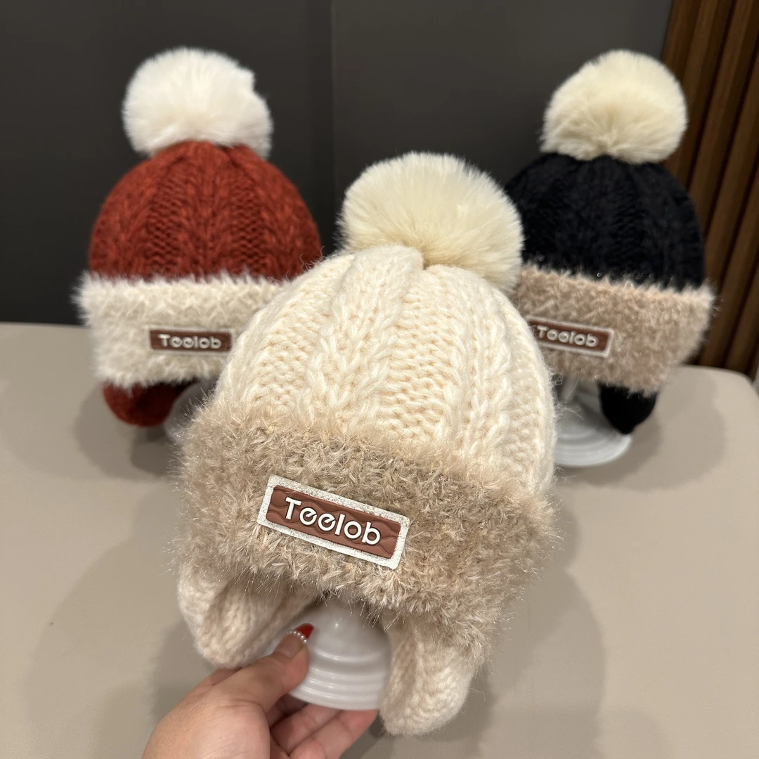 【冬日氛围感】儿童帽子秋冬韩版洋气毛线护耳保暖防风男女童套头帽