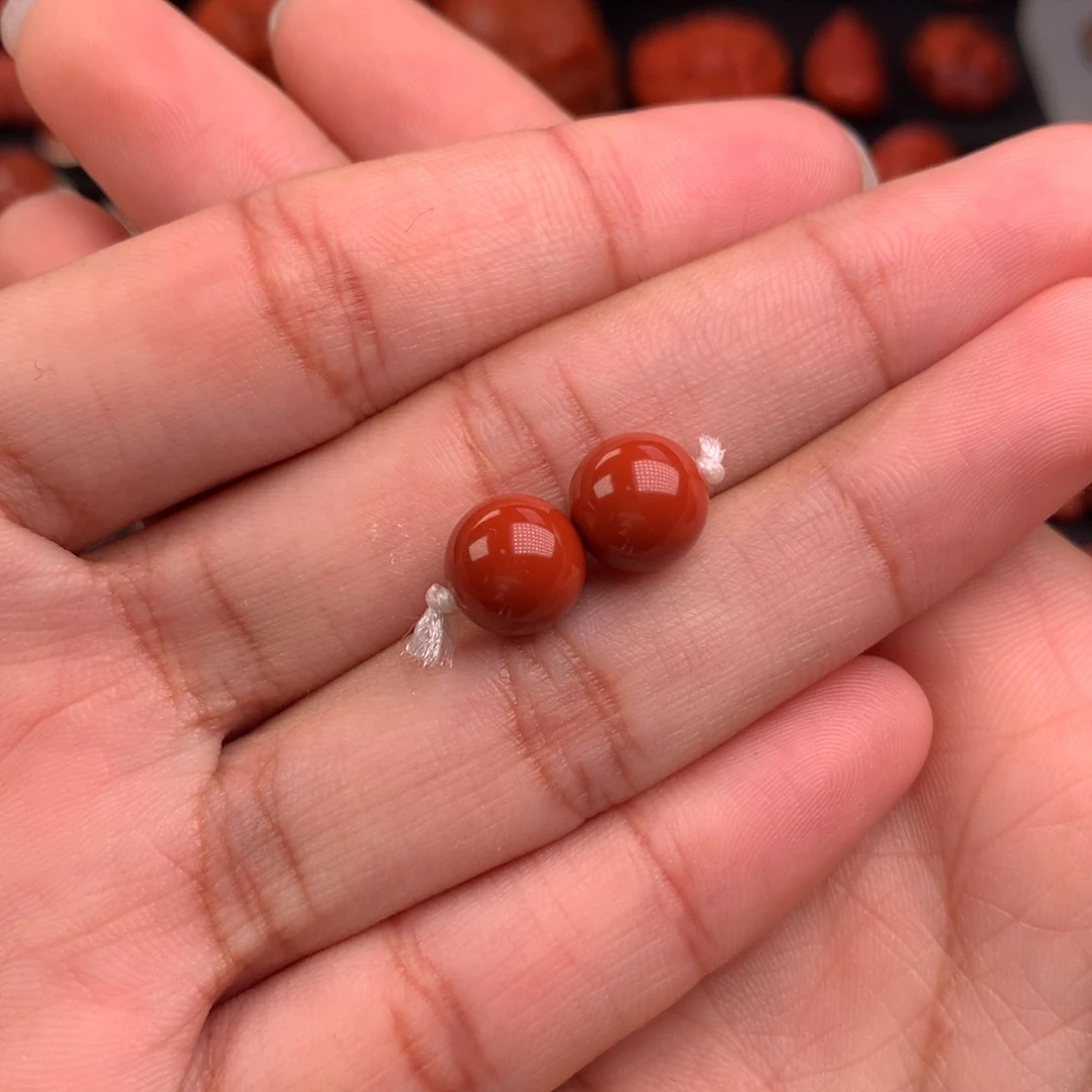 航***哥南红玛瑙圆珠对珠9mm未镶嵌