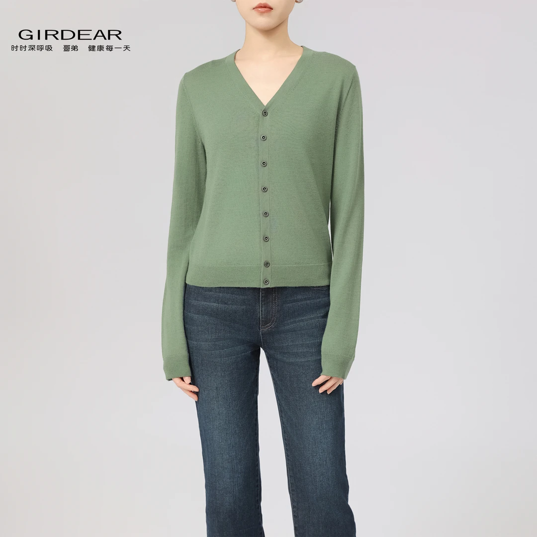 GIRDEAR/哥弟新款V领气质时尚开衫秋冬百搭保暖毛衣针织1499244