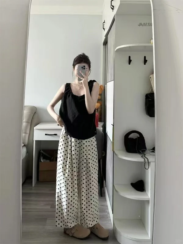 lemon@7209 韩系慵懒感波点高腰阔腿休闲裤（裤长92左右） 6-30