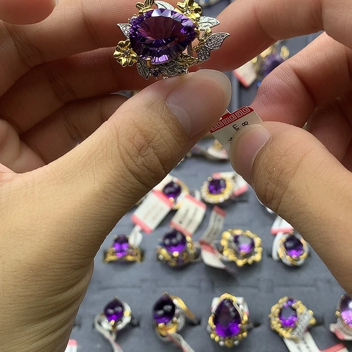 银S925镀金镶嵌水晶戒指