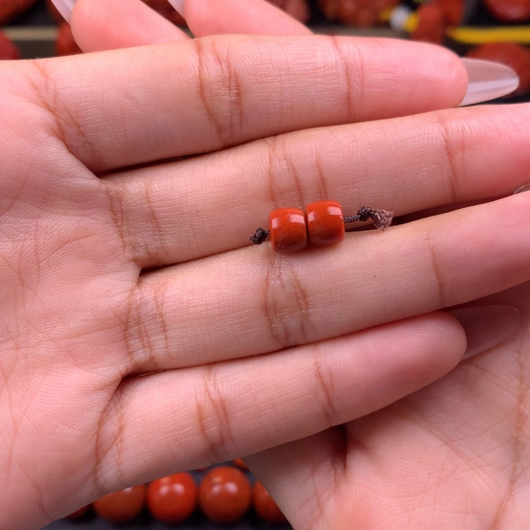 南红玛瑙未镶嵌直切对珠6+