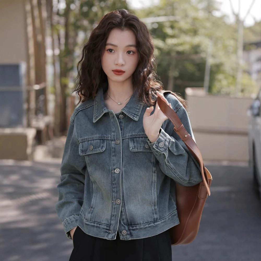 韩版休闲百搭水洗牛仔短外套女2025春季新款复古气质显瘦夹克上衣