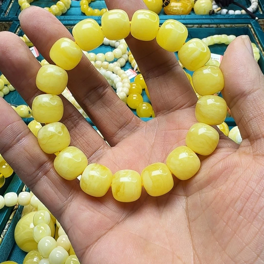 蜜蜡珠宝奇石未镶嵌焦皮同料橘黄虎皮白花13m老型单圈