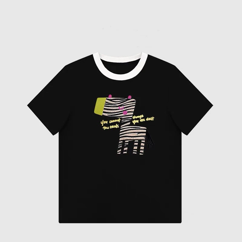 【斑纹T恤】2025夏季潮流斑马字母立体胶印休闲T恤D0138