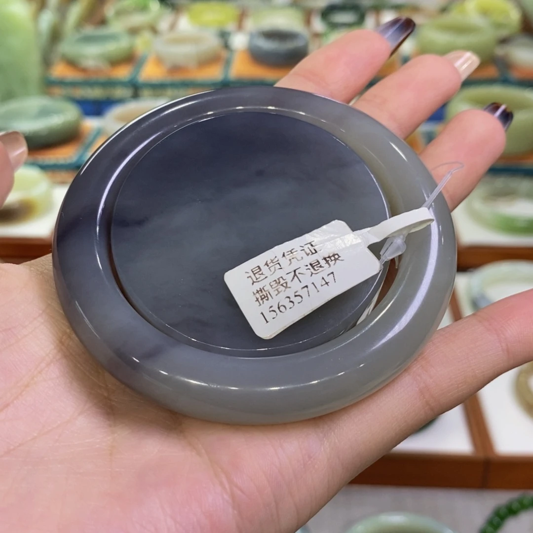 和田玉未镶嵌手镯青海烟紫套镯55/56