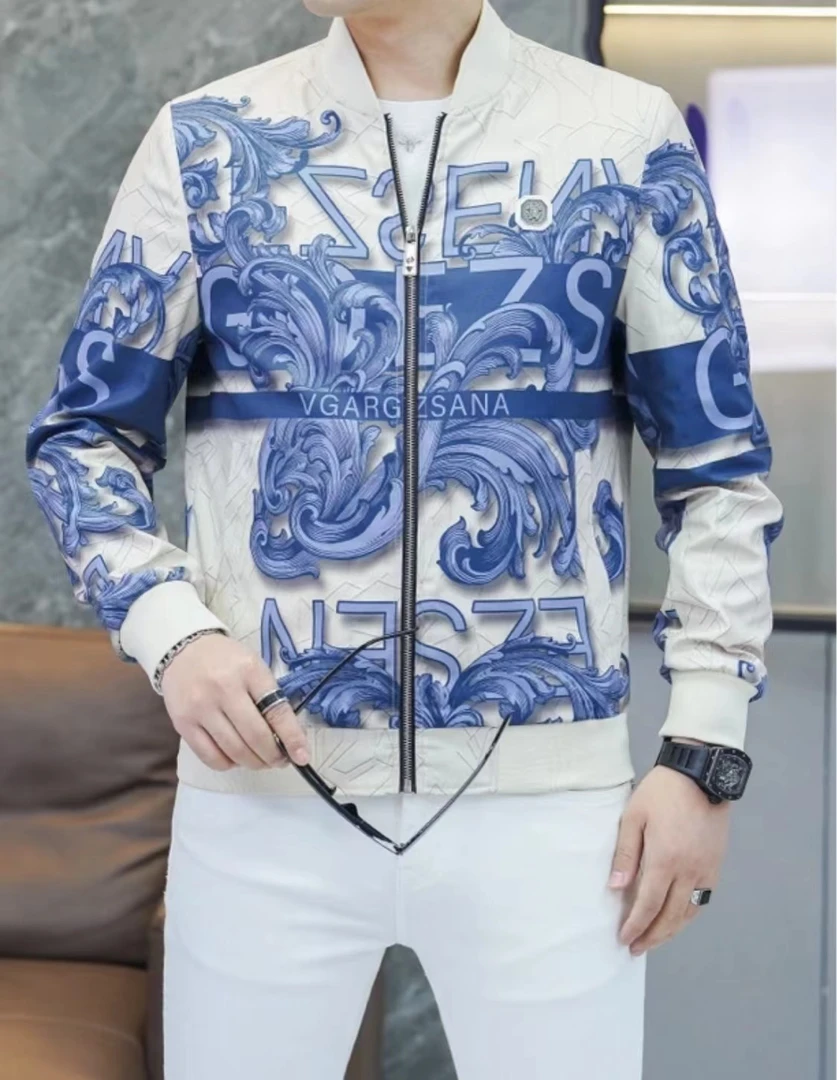 2025男士春季新款时尚休闲个性潮流印花时尚百搭棒球领夹克外套