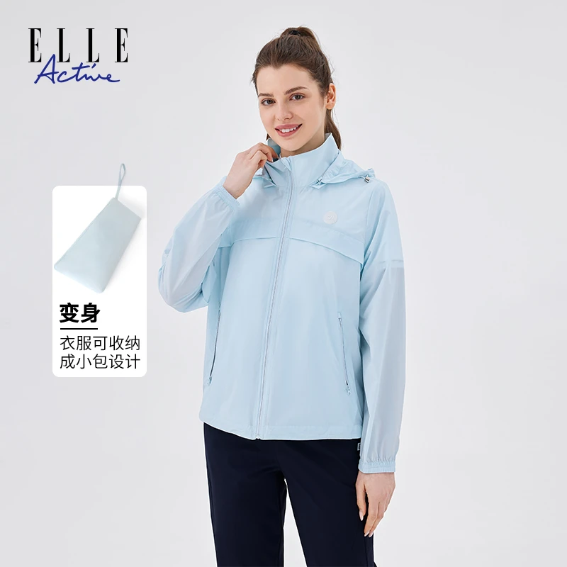 ELLE Active【可拆卸帽子】新款连帽风衣复古运动休闲薄外套女上衣