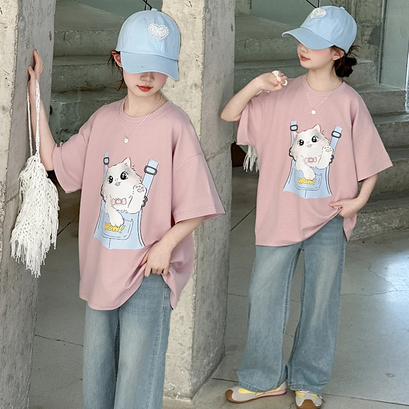 女童夏季套装2025新款儿童洋气时髦短袖夏装女大童夏季休闲牛仔裤