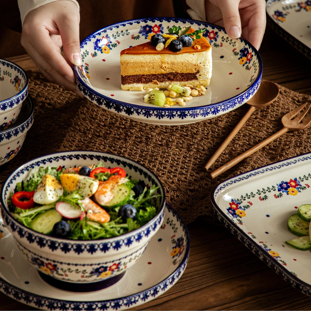 1港风家用复古风格5英寸叠叠碗高温瓷饭碗釉下彩餐具