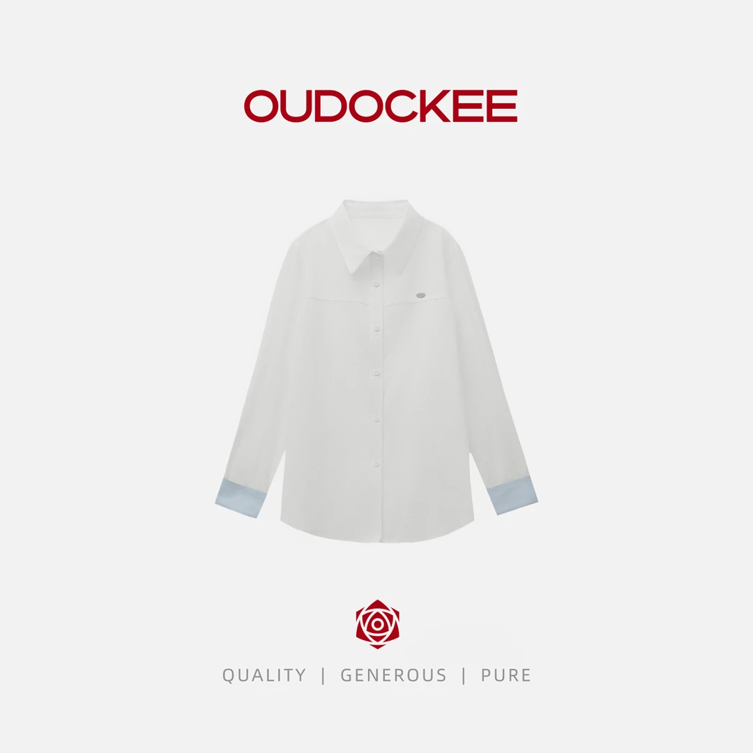 OUDOCKEE 鸥鸥【莱赛尔】蓝袖 拼接袖口时尚百搭衬衫 C2503X583T