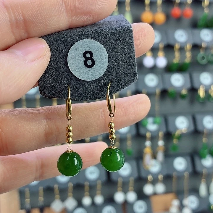 和田玉18K金镶嵌耳饰