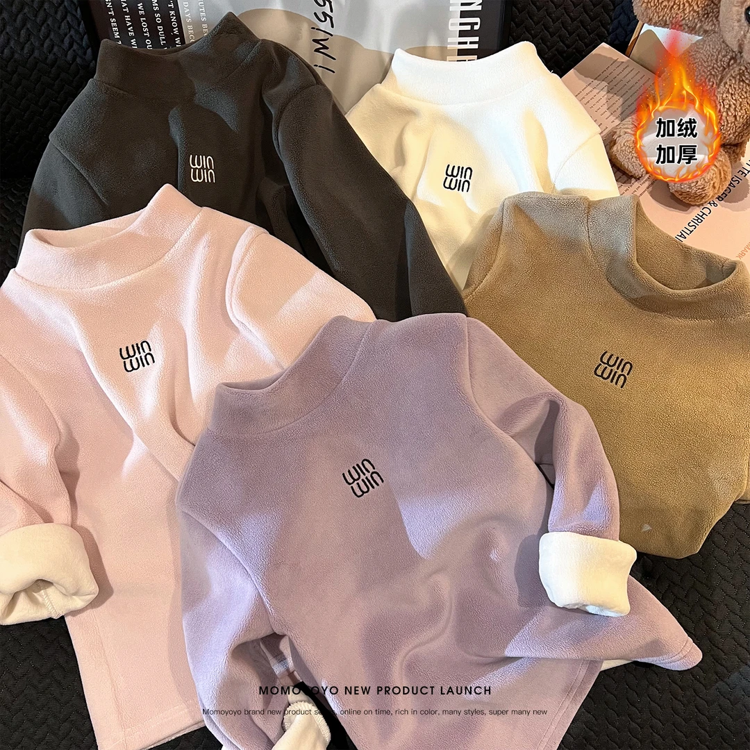 现货【暖洋洋】儿童奥粒绒半高领T恤加绒加厚保暖上衣9303X