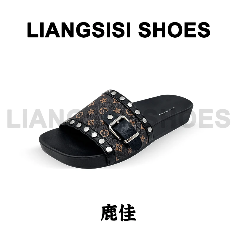P梁思思SHOES【鹿佳】高级感气质网红一字拖鞋女鞋-HT133