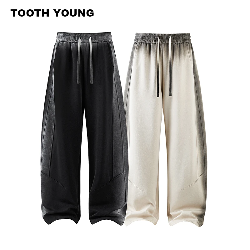 TOOTH YOUNG【水洗卫裤】340g渐变做旧冬季宽男士休闲弯刀裤子