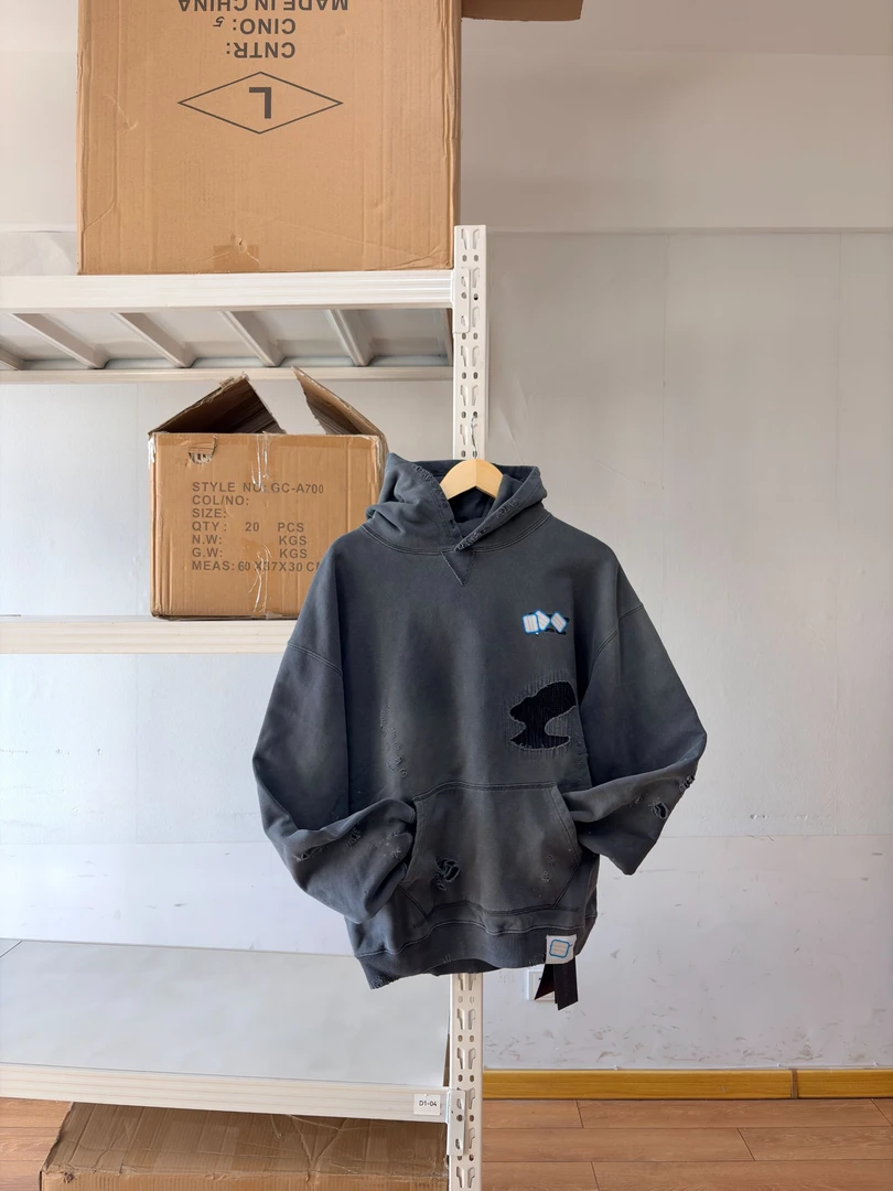 现货日单 SAVAGE SWEAT SHIRT LS 破坏水洗做旧补丁卫衣