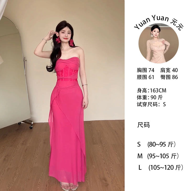 f9/M026 0610-1【77】法式纯欲连衣裙收腰纯色长裙修身拼接高腰裙子