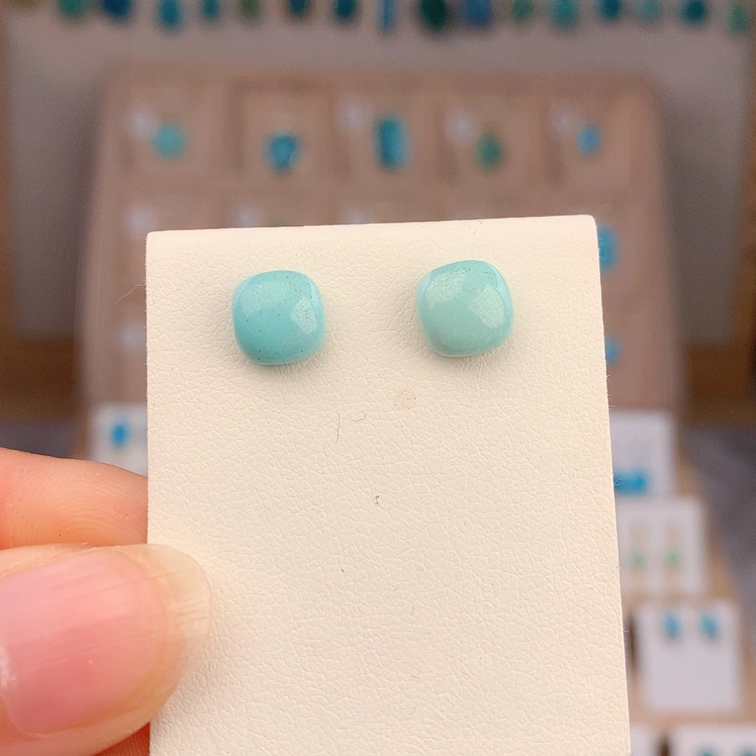 绿松石银S925镶嵌耳饰