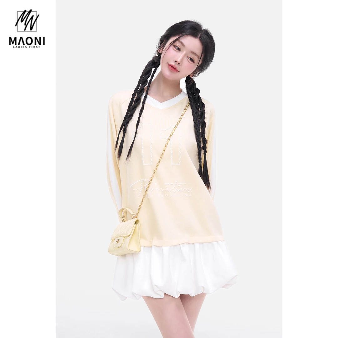 毛妮Peshe【美式运动风卫衣裙】v领潮牌宽松下摆拼接荷叶边L1379