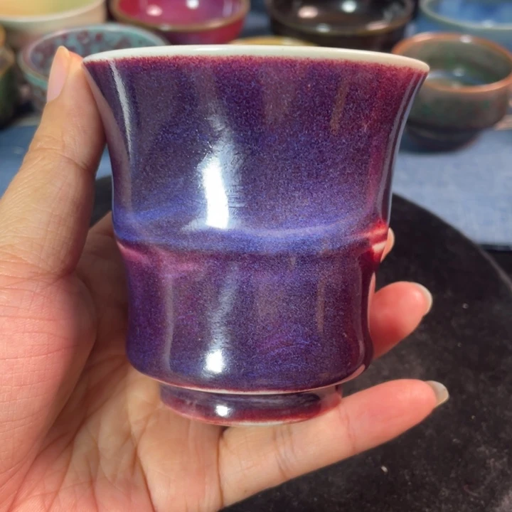 摆件钧瓷煤烧竹节杯