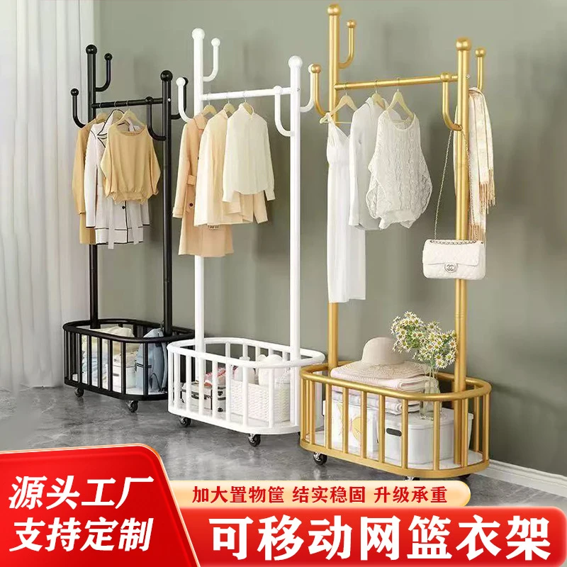 落地式挂衣架可移动带轮家用房衣架网红轻奢晾衣架简易衣帽架