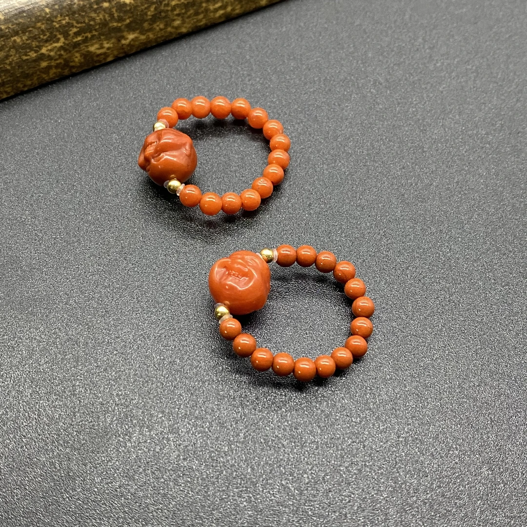 【景旺】3mm+18k金南红笑佛戒指@多样性只发其中一件
