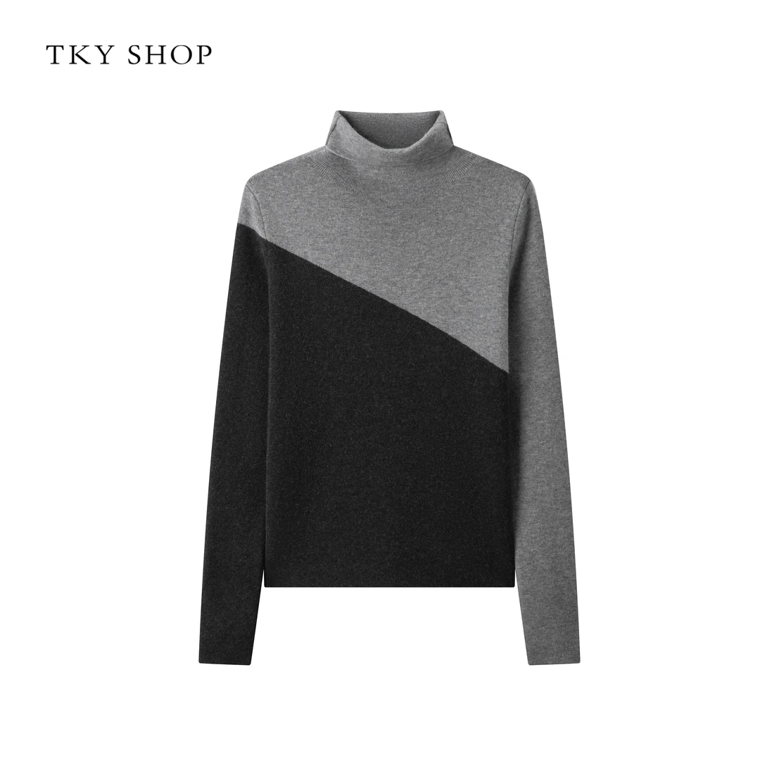TKYSHOP拼色打底立领套头针织静奢慵懒黑灰撞色打底 10H1MA00D384